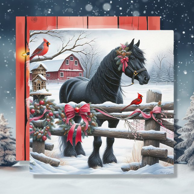 Festive Black Horse och kardinal jul Julkort (Skapare uppladdad)