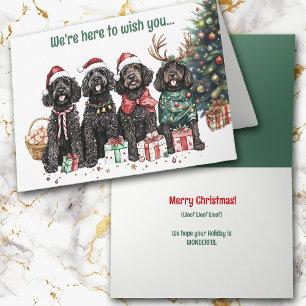 Festive Black Labradoodle Hundar julkort Helgkort