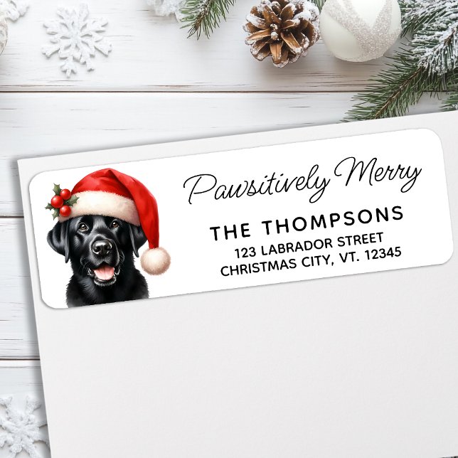 Festive Black Labrador Santa Hund Returadress Etikett (Skapare uppladdad)