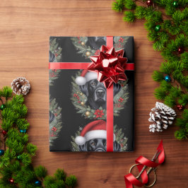 Festive Black Labrador Wearing Santa Hat Presentpapper
