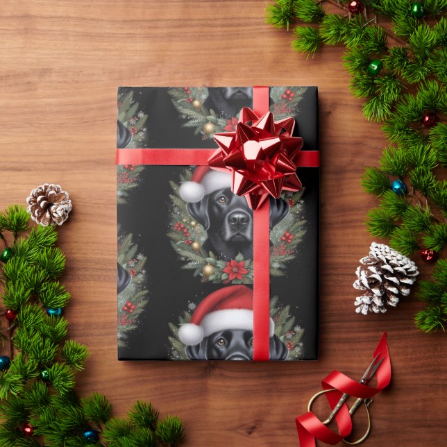 Festive Black Labrador Wearing Santa Hat Presentpapper (Julgåva)