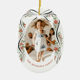 Festive Black Ribbon med Poinsettias och Greenery Julgransprydnad Keramik