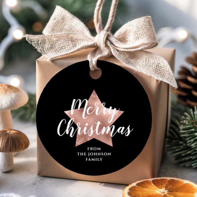 Festive Black Star God jul Gåvor Etiketter (Festive Black Star Merry Christmas Favor Tags)