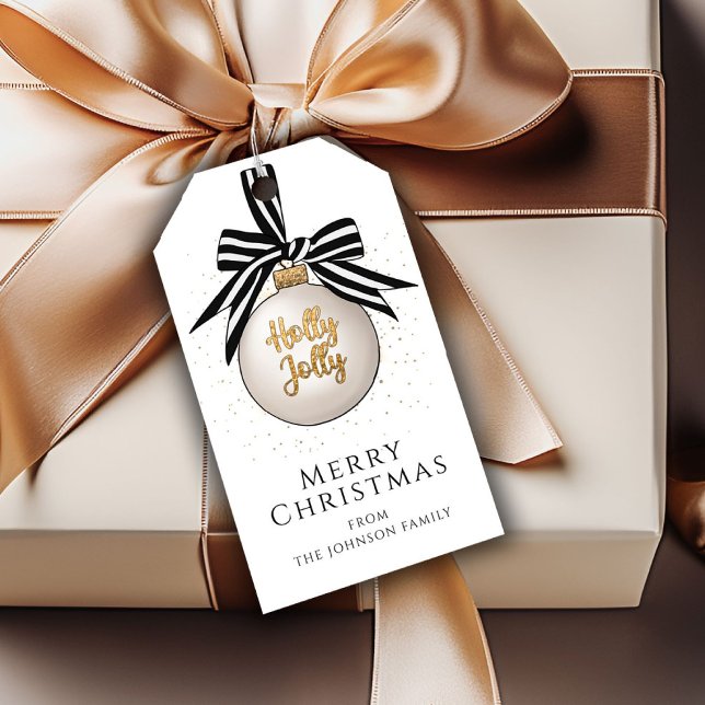 Festive Black White Jul Bauble Presentetikett (Merry Christmas Bauble Black White Gift Tags)