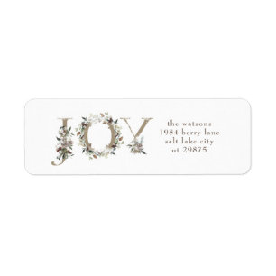 Festive Blommigt Alphabet JOY-returadressetikett Returadress Etikett
