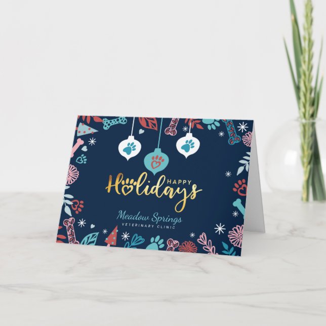 Festive Blommigt & Foliage Pet Paw Skriv ut orname Helgkort (Framsida)