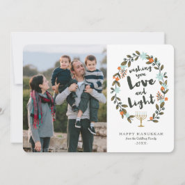 Festive Blommigt Hanukkah Photo Card Julkort