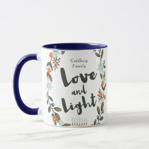 Festive Blommigt Hanukkah Photo Card Mugg