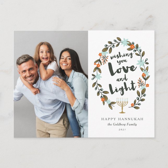Festive Blommigt Hanukkah Photo Helg Vykort (Framsida)