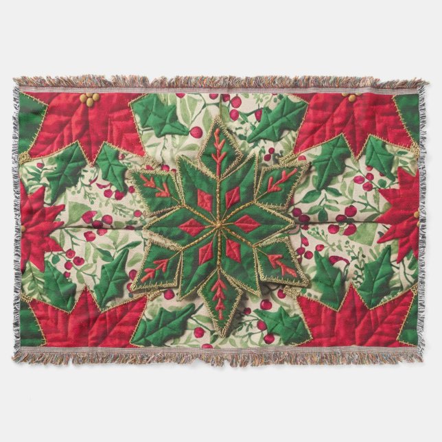 Festive Blommigt Patchwork Quilt: En Mysigt jul Filt (Framsidan)
