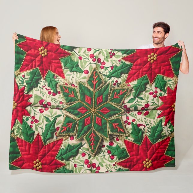 Festive Blommigt Patchwork Quilt: En Mysigt jul Fleecefilt (På plats)
