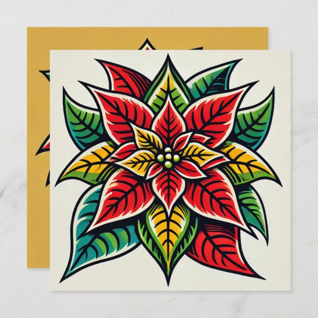 Festive Blommigt Pop Art Poinsettia Scrapbook Inbjudningar (Fram/baksida)
