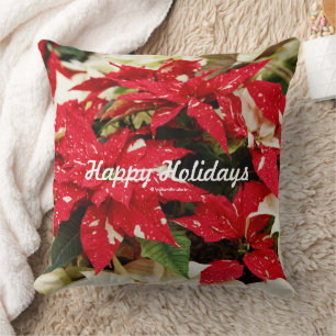 Festive Blommigt Red White Poinsettias Löv Kudde