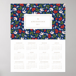 Festive Blommigts in Navy 16x20 2017 Yarly Calenda Poster