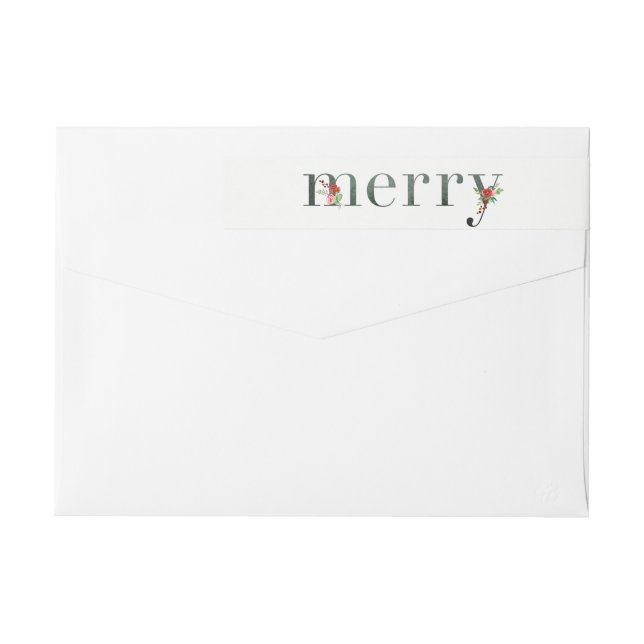 Festive Blommigts MERRY Wraparound Helgdag Labels Etikettband (Baksidan)