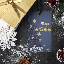 Festive blue and golden God jul Gift-Märkre Presentetikett
