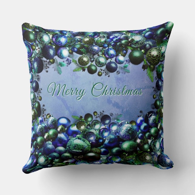 Festive Blue and Green Holiday Throw Pillow Kudde (Baksida)