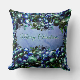 Festive Blue and Green Holiday Throw Pillow Kudde