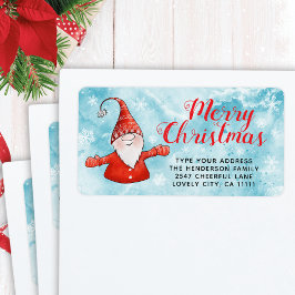 Festive Blue and Red Cute Gnome God jul Adressetikett