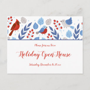 Festive Blue and Red Helgdag Open House Vykort