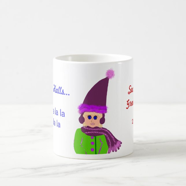 Festive Blue-eyed Girl med Plum Hat & Grönt Jackar Kaffemugg (Center)