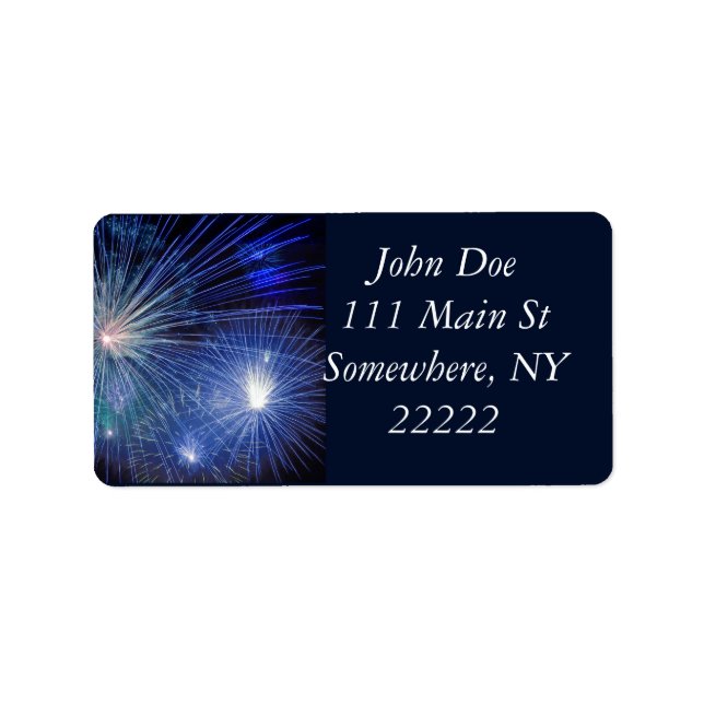 Festive Blue Fireworks Adressetikett (Framsidan)