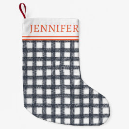 Festive Blue Gingham Play Mönster med Monogram Liten Julstrumpa