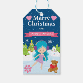 Festive Blue Haired Winter Fairy Christmas Presentetikett