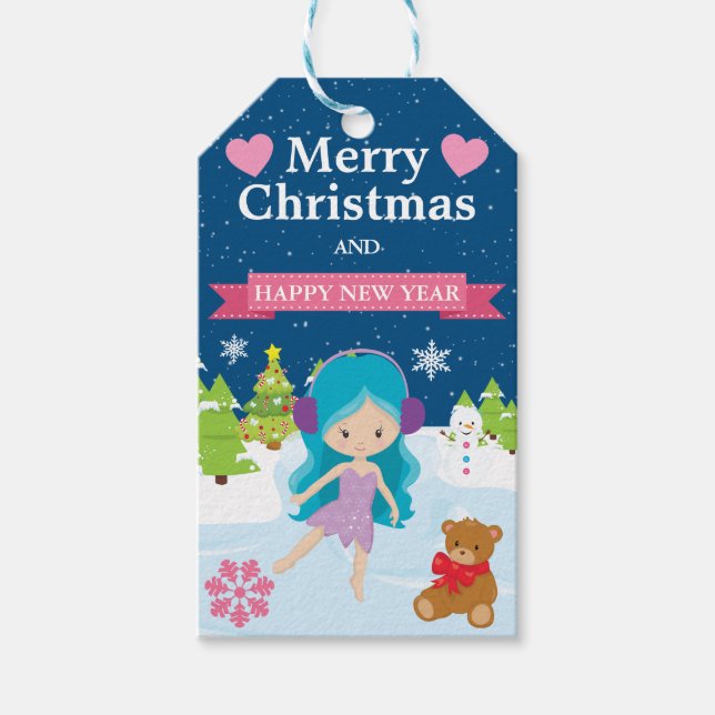 Festive Blue Haired Winter Fairy Christmas Presentetikett (Framsidan)
