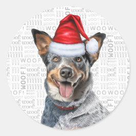 Festive Blue Heeler Hund Woof Ord Art jul Runt Klistermärke