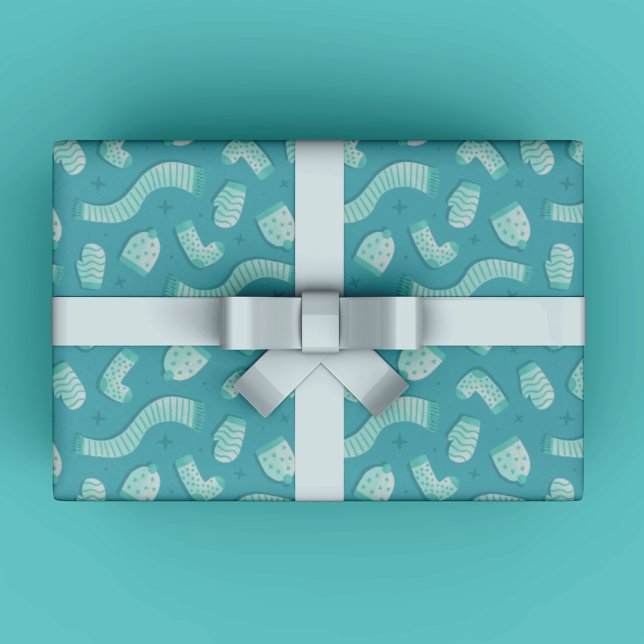 Festive Blue Helgdag Mönster jul Presentpapper (Modern Winter Gift Wrapping Paper for Christmas in blue and teal colors.)