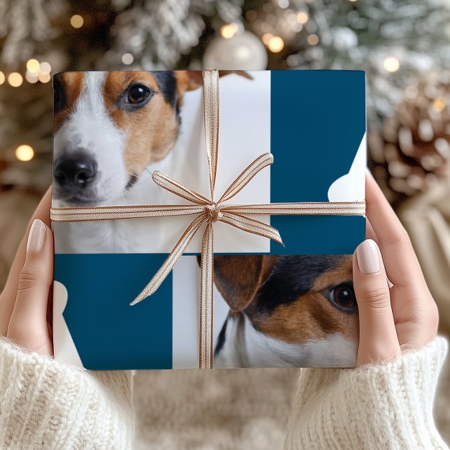 Festive Blue Hund Bones Photo Collage jul Presentpapper (Skapare uppladdad)