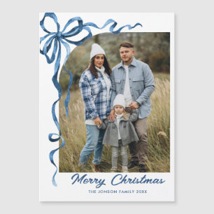 Festive Blue jul Bow Photo Magnetic Card
