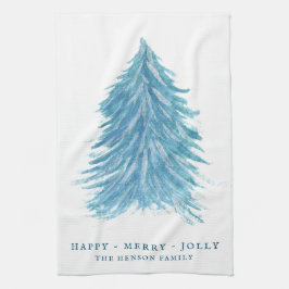 Festive Blue Julgran Watercolor Helgdag Kökshandduk