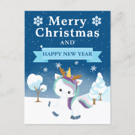 Festive Blue Lila & White jul Unicorn Helg Vykort