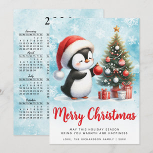 Festive Blue och Red Penguin God jul Julkort