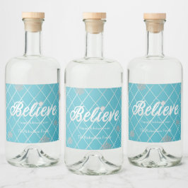 Festive Blue och Silver "Tro"-Helgdag Spritflaskor Etikett