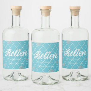 Festive Blue och Silver "Tro"-Helgdag Spritflaskor Etikett