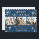 Festive Blue Play Sparkly Snowflake Photo Collage Julkort<br><div class="desc">Vackert blått buffelplatta fotokollage-helgdag med snöflingor och stjärnor. Anpassa enkelt det här söta helgdag med foton och text.</div>