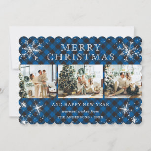 Festive Blue Play Sparkly Snowflake Photo Collage Julkort