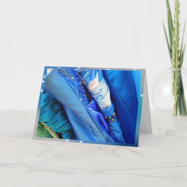Festive Blue prom-klänningar Helgkort (Framsida)