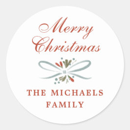 Festive Blue Ribbon och Poinsettia jul Runt Klistermärke