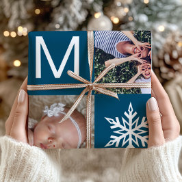 Festive Blue Snöflingor Photo Collage jul Presentpapper
