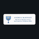 Festive Blue Watercolor Menorah Hanukkah Returadress Etikett<br><div class="desc">Ett festive anpassade Hanukkah-helgdag-adressetikett. Den har vattenfärgsillustration av en menorah. Anpassa genom att lägga till namn och adress.</div>