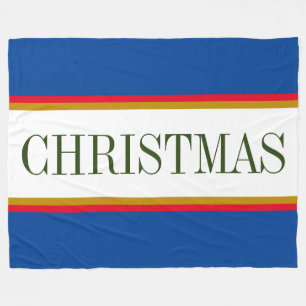 Festive Blue White Red CHRISTMAS Rand Text Fleecefilt