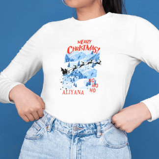 Festive Blue Winter God jul Santa Sleigh T Shirt