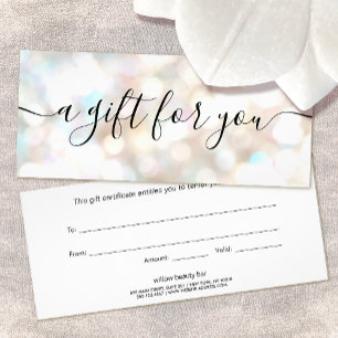 Festive Bokeh Glitter Script Gift Certificate Reklamkort