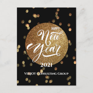 Festive Bokeh Guld Confetti Elegant Black Business Helg Vykort