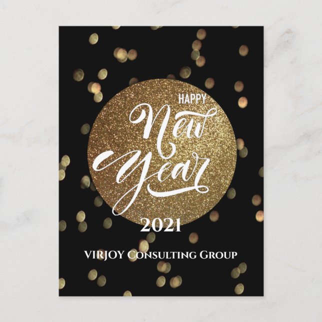 Festive Bokeh Guld Confetti Elegant Black Business Helg Vykort (Framsida)