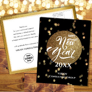Festive Bokeh Guld Confetti Elegant Black Business Vykort